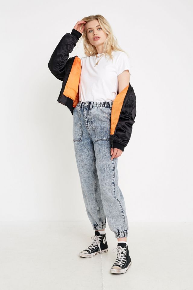 Acid wash denim joggers womens new arrivals