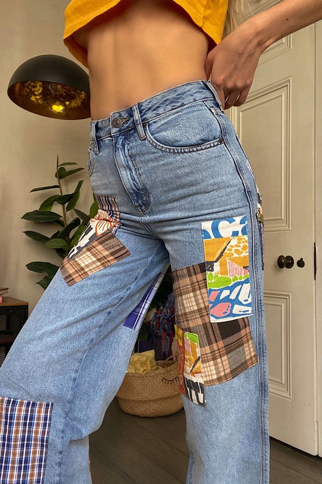 BDG Printed Patchwork Wide-Leg Puddle Jeans #1