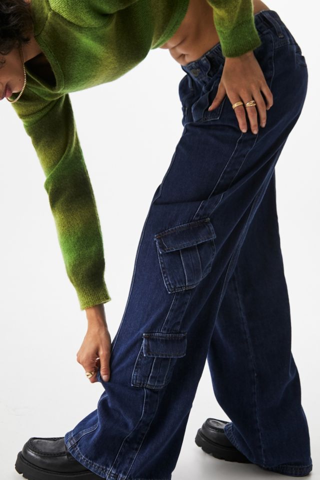 COLLUSION Y2K low rise vintage cargo jeans in blue