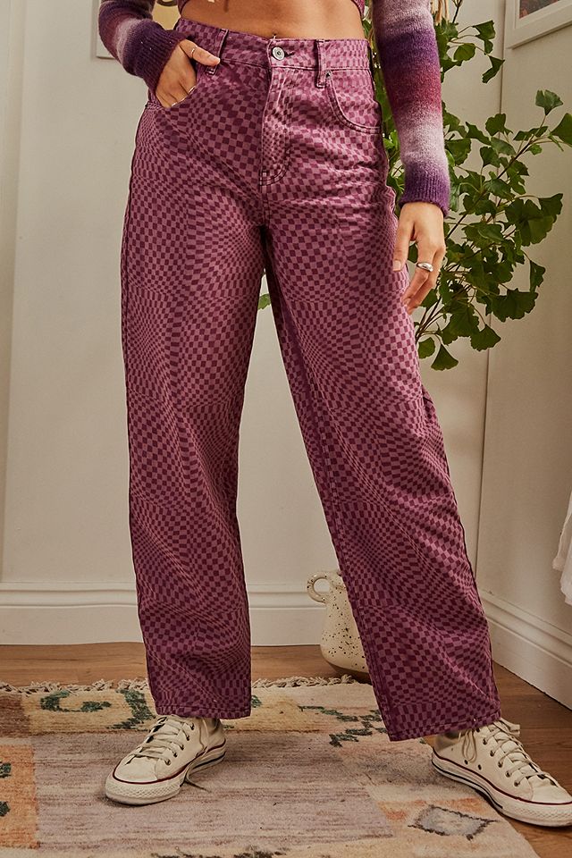BDG Denim Purple Checkerboard Print Boyfriend Jeans Womens Clothing Jeans Wide-leg jeans 
