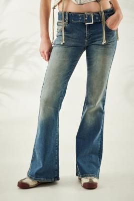 BDG Belted Low Rise Flare Jeans - Blue 27W 32L at Urban Outfitters