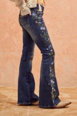 Image of BDG - Ausgestellte Low Rise-Jeans mit Blumenstickerei