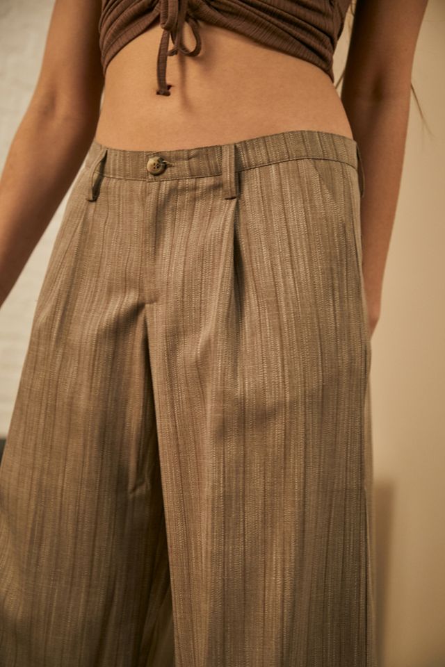 UO - Pantalon taille basse Cally à fines rayures sable #2