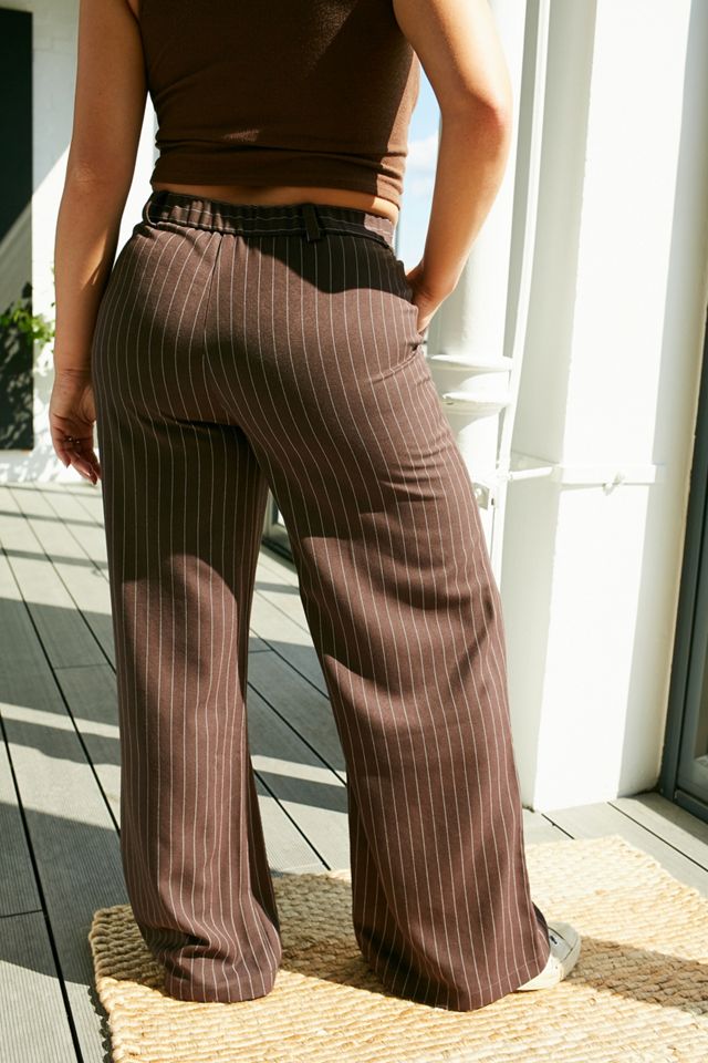 UO Lottie Chocolate Pinstripe Extreme Pantaloni a pozzanghera a gamba larga #1