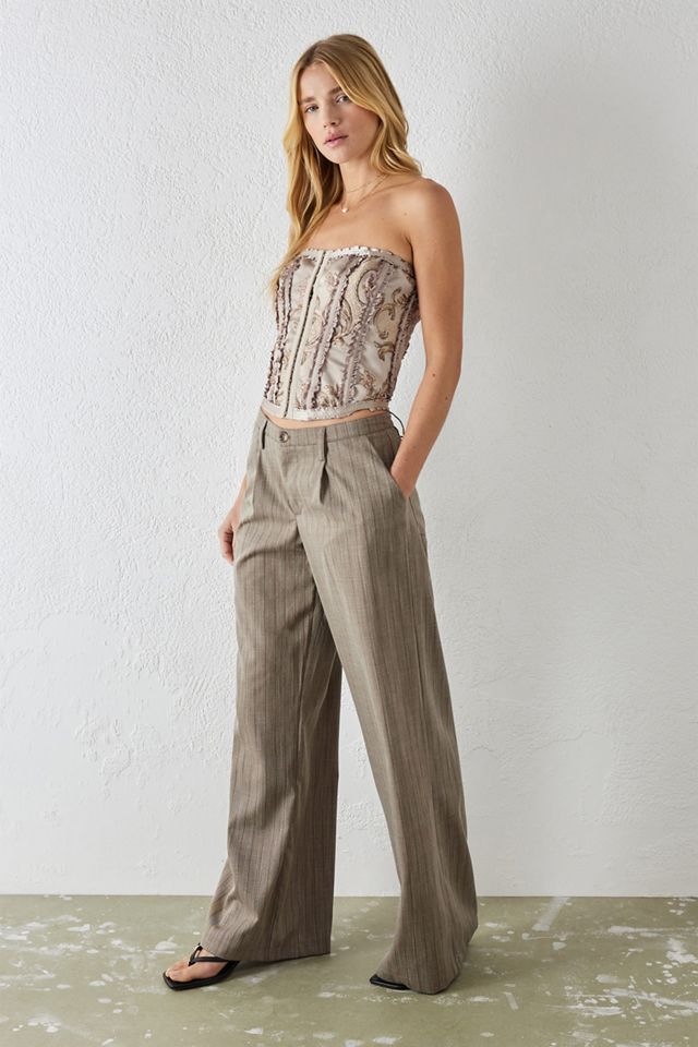 UO Brown Cally Low Slung Pinstripe Trousers #1