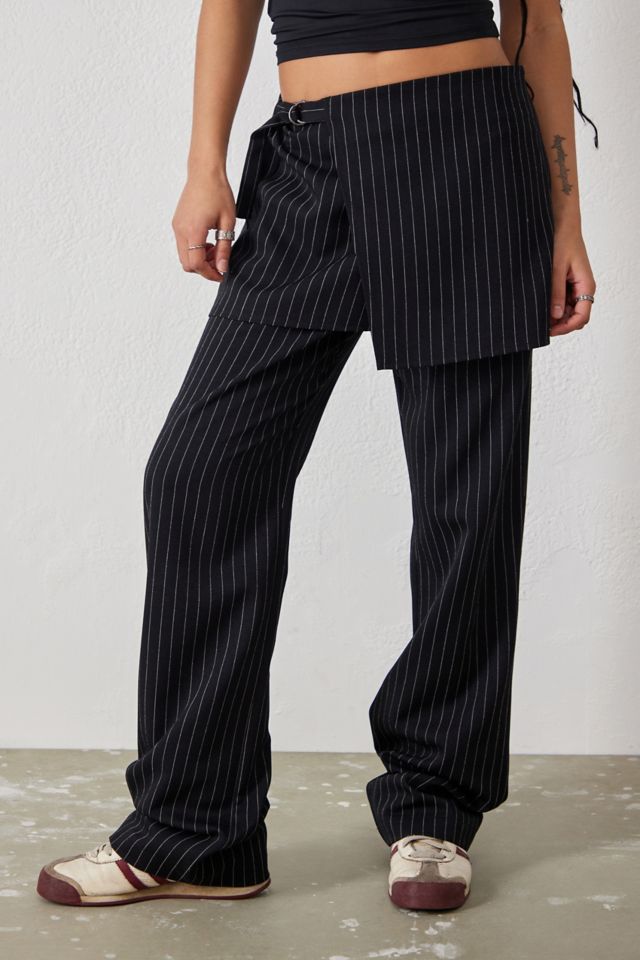 UO Black Pinstripe Skirt Over Trousers