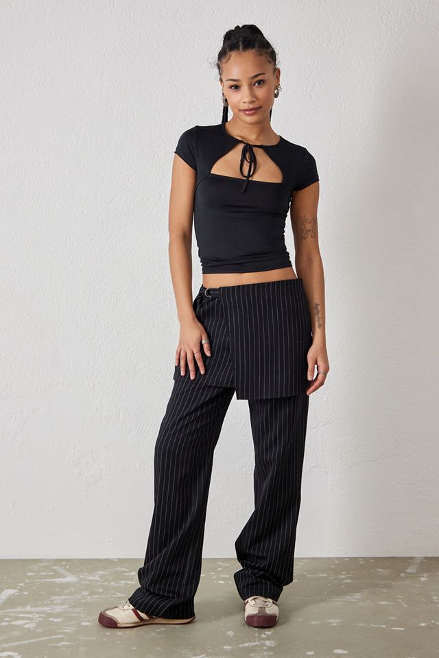 UO Black Pinstripe Skirt Over Trousers