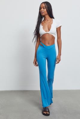UO Mary Cut-Out Flare Trousers - Blue XL at Urban Outfitters