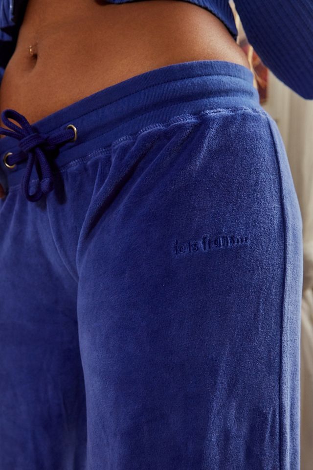 iets frans... - Pantalon de jogging large en velours bleu #1