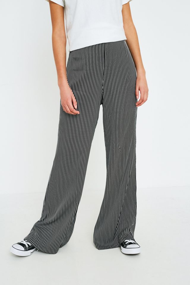 UO Black and White Pinstripe Satin Flare Trousers #1
