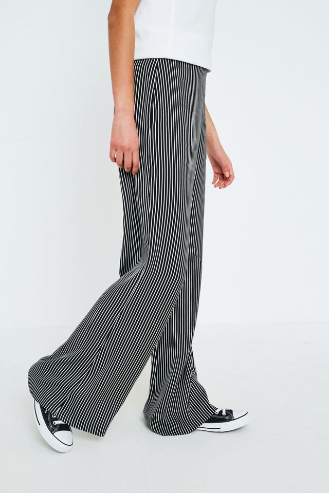 UO Black and White Pinstripe Satin Flare Trousers #3