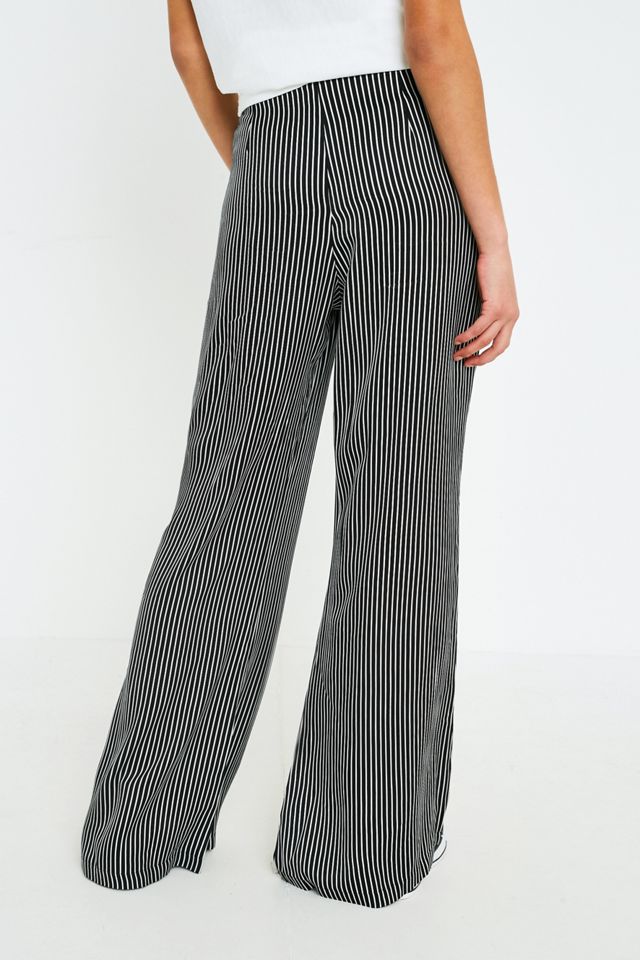 UO Black and White Pinstripe Satin Flare Trousers #4