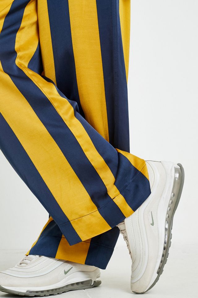 UO Yellow and Navy Striped Satin Puddle Trousers #1
