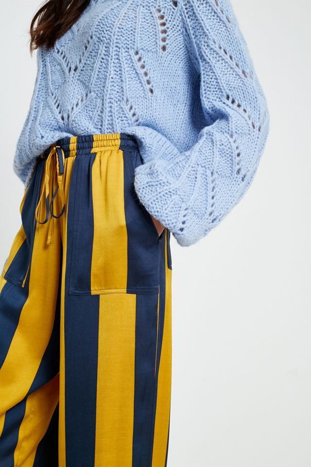 UO Yellow and Navy Striped Satin Puddle Trousers #2