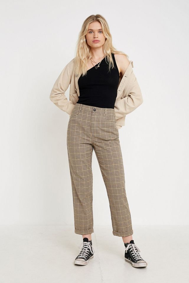 UO Tan Check Print Slim Cigarette Trousers #2