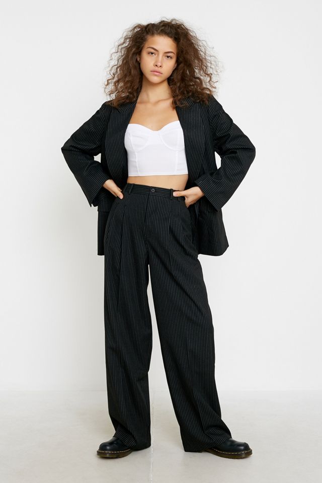 UO High-Rise Pinstripe Puddle Trousers | Urban Outfitters UK