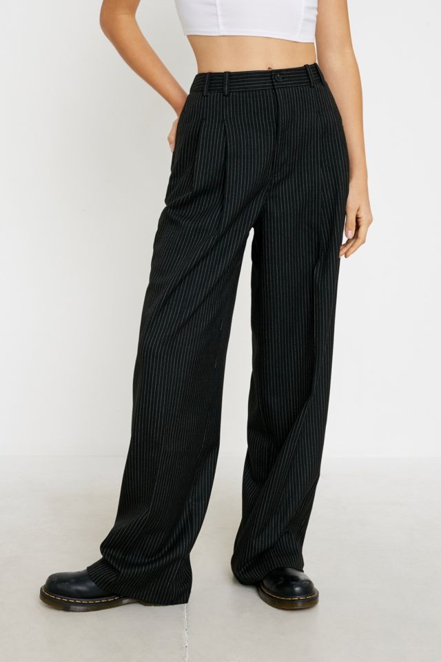 UO High-Rise Pinstripe Puddle Trousers | Urban Outfitters UK