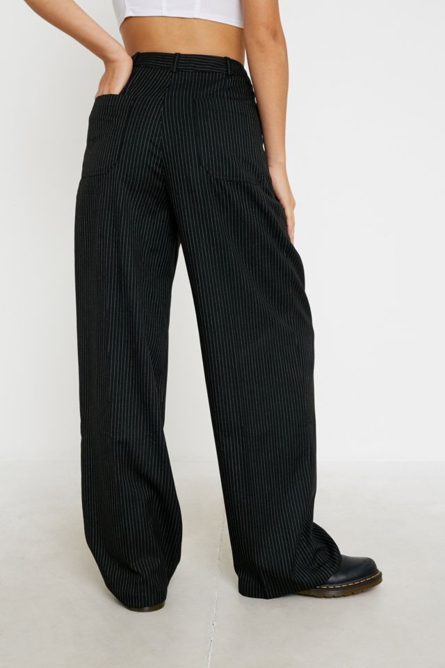 UO High-Rise Pinstripe Puddle Trousers | Urban Outfitters UK