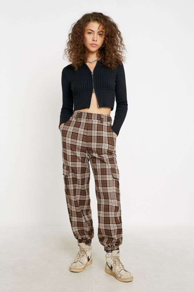 UO Brown Check Utility Jogger Trousers | Urban Outfitters UK