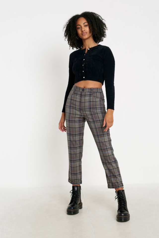 UO Large Check Slim Cigarette Trousers | Urban Outfitters UK
