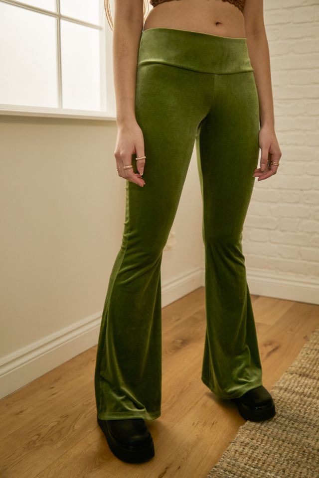 Urban Outfitters Uo Dark Green Velvet Flare Trousers