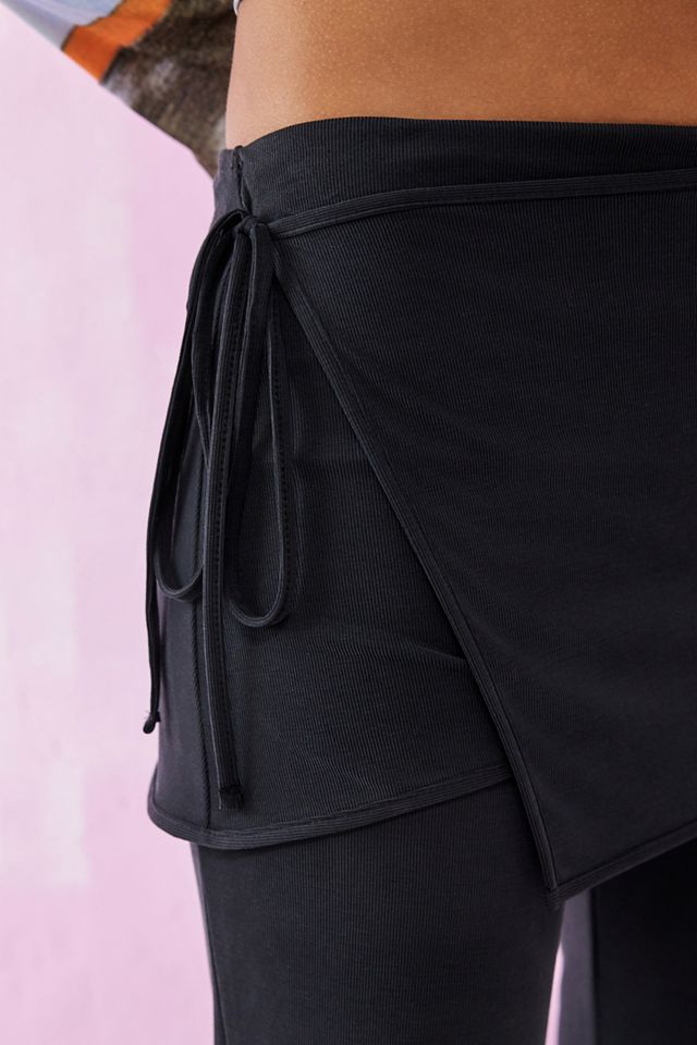 UO Black Ribbed Cupro Skirt-Over-Trousers  #3