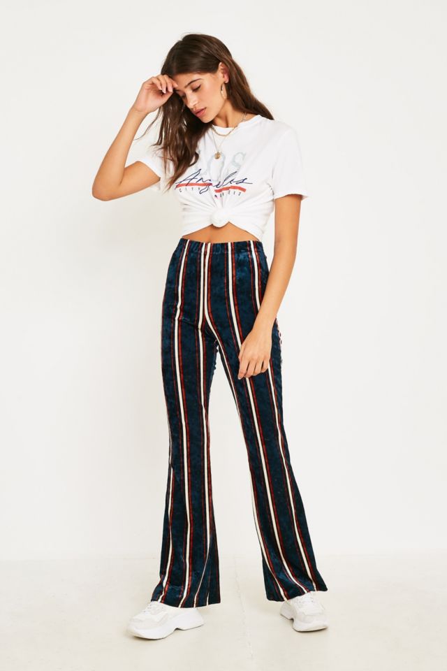 UO Velvet Vertical Stripe Flare Trousers