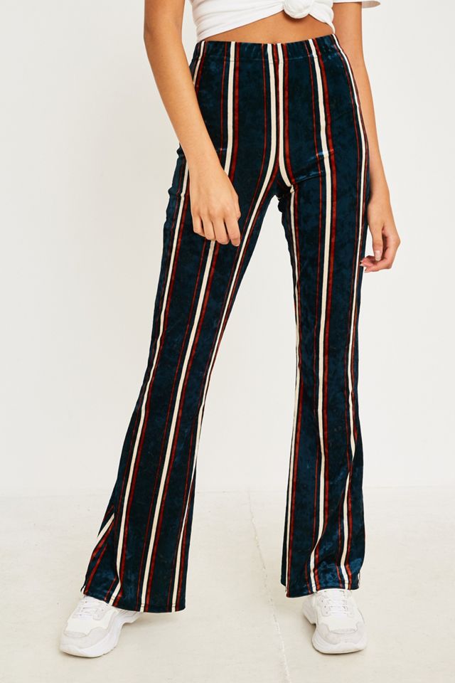 UO Velvet Vertical Stripe Flare Trousers