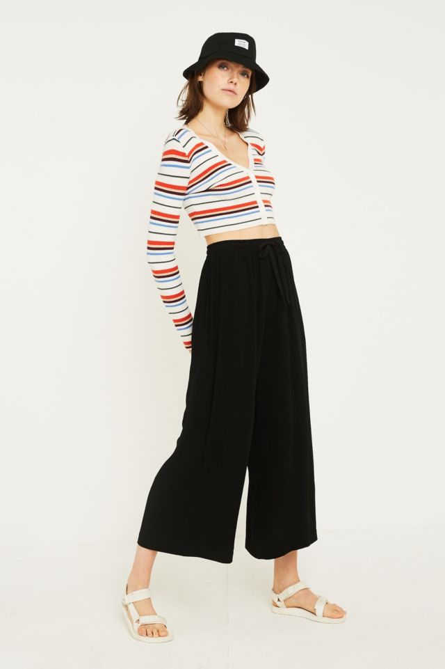 UO Black Crinkle Culottes | Urban Outfitters UK