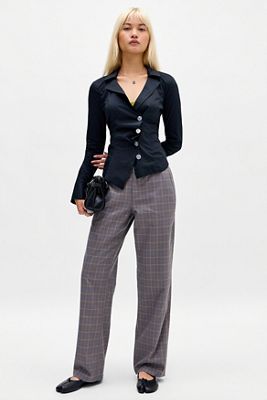 Pantalones de Pierna Recta a Cuadros UO Happy Hour