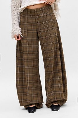Pantalon plissé à carreaux bruns BDG Society Hill