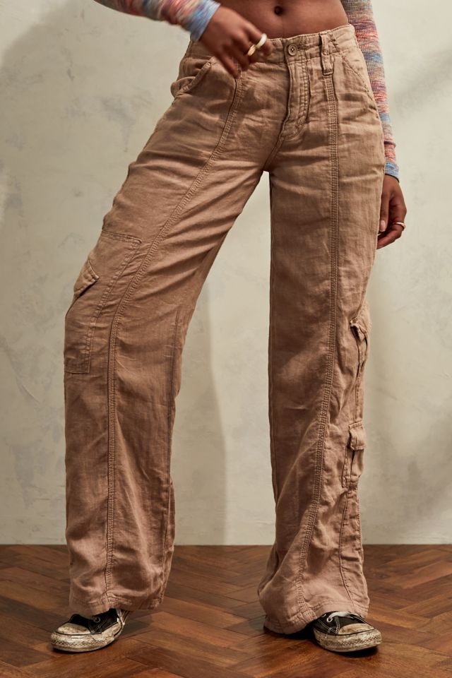 Bdg Urban Outfitters Linen Y2K Cargo Pants - Light Brown - Small