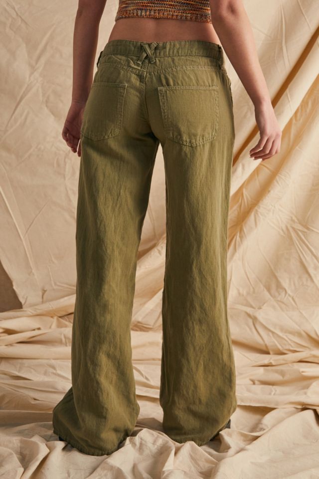 Urban Outfitters Uo Martina Linen Low-rise Trouser Pant in Natural