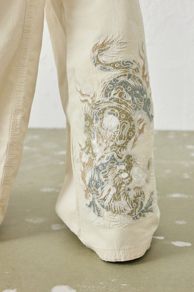  Pantalones Cargo BDG Ecru Bordados con Dragón Y2K #3