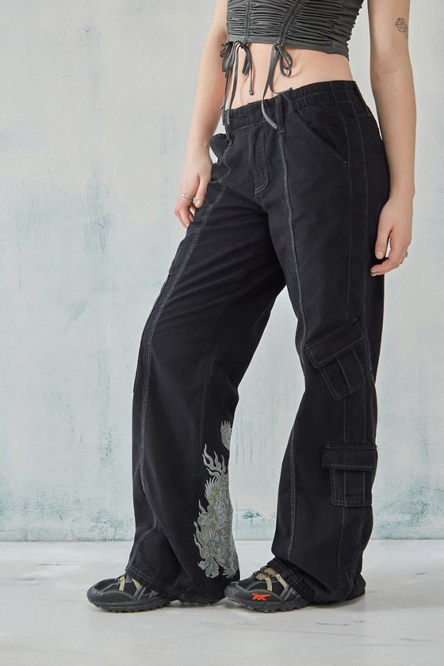 BDG Black Dragon Embroidered Y2K Low Rise Cargo Pants