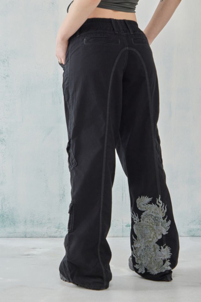 BDG Black Dragon Embroidered Y2K Low Rise Cargo Pants
