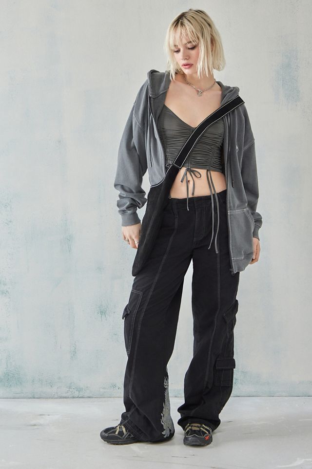 BDG Black Dragon Embroidered Y2K Low Rise Cargo Pants #3