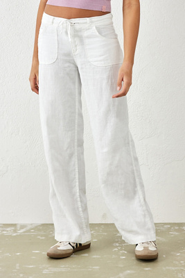 BDG White Cindy Low-Rise Linen Trousers