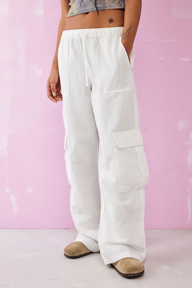 BDG White Luca Linen Cargo Pants  #1