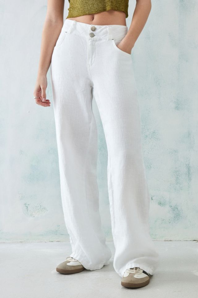 BDG White Cindy Low-Rise Linen Trousers