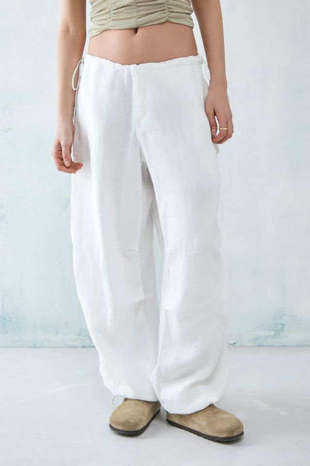 White linen clearance drawstring pants