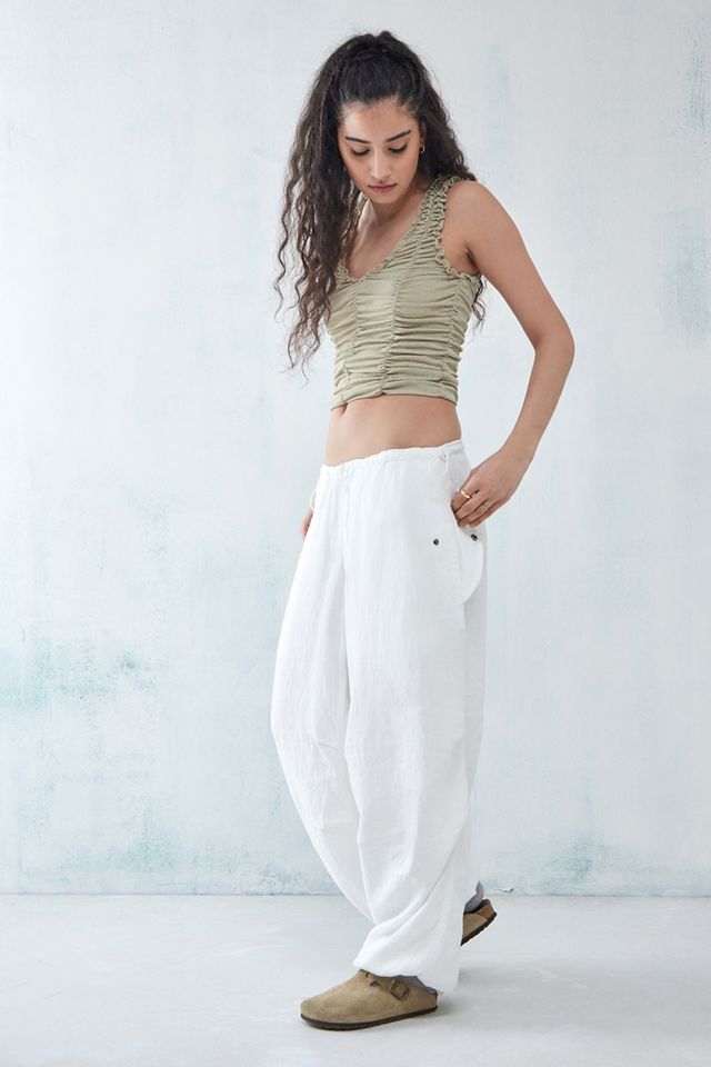 BDG White Linen Baggy Tech Pants #1