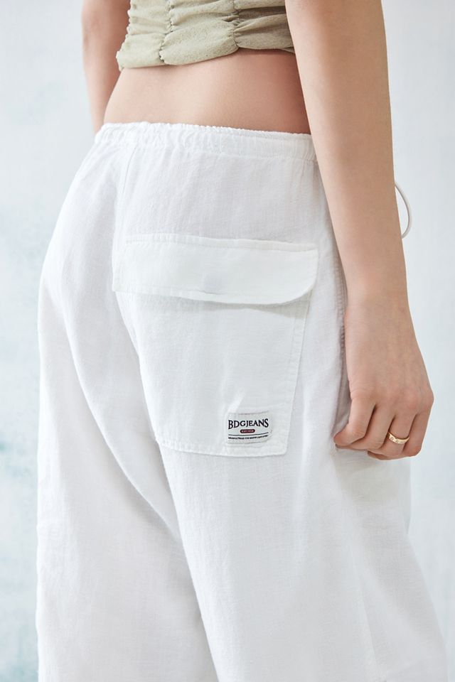 BDG White Linen Baggy Tech Pants #4