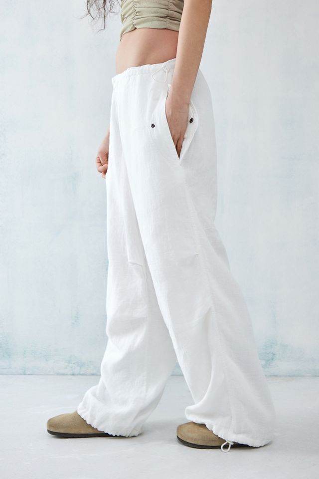 BDG White Linen Baggy Tech Pants #5