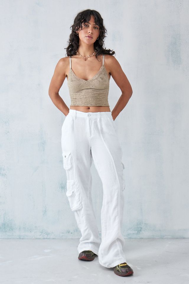 BDG White Linen Multi-Pocket Cargo Pants #1