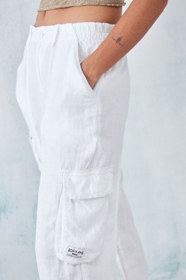 BDG White Linen Multi-Pocket Cargo Pants #2