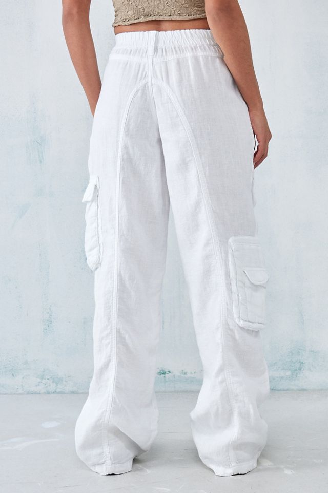 BDG White Linen Multi-Pocket Cargo Pants #3