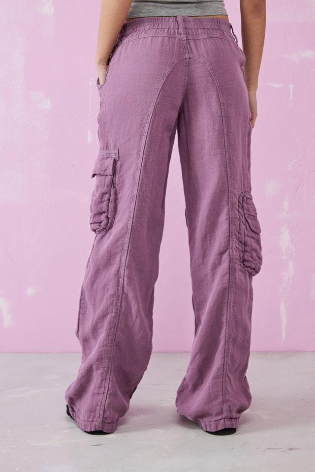 BDG Purple Linen Multi-Pocket Cargo Pants #2