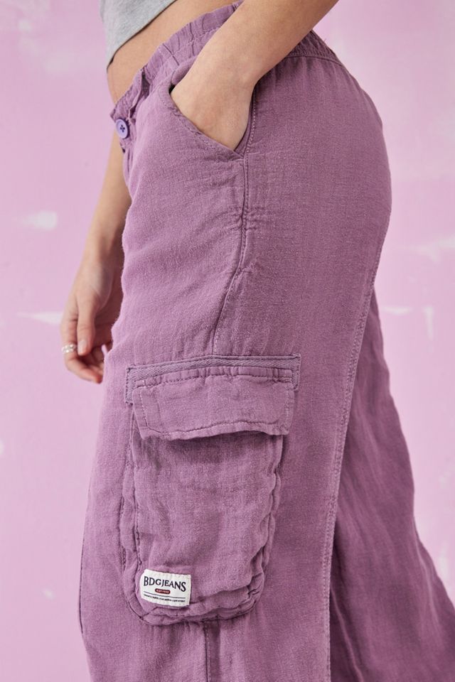 BDG Purple Linen Multi-Pocket Cargo Pants #3