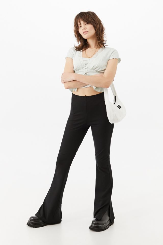 Basic Black Jersey Flared Pants, Pants